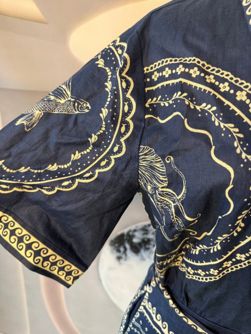 Alemais Oceane Mini Dress Navy Floral Linen Puff Sleeve Dress - Picture 10 of 12